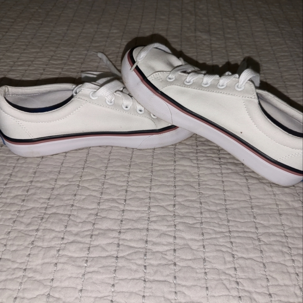 Keds White Canvas Sneakers with Red and Black Trim
